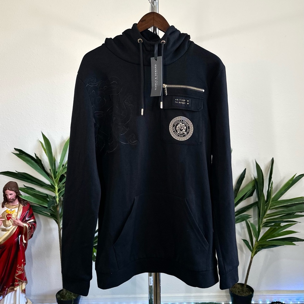 Supply & Demand Black Hoodie with Gold Embroidered Patch